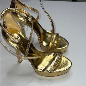 Jessica Simpson Shiny Gold Strappy Heels